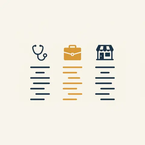 A side-by-side comparison diagram of profession, employment, and business
