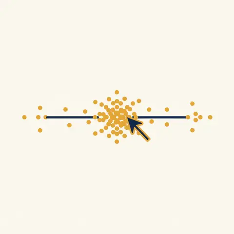 Diagram showing data points clustering around a central value on a number line.