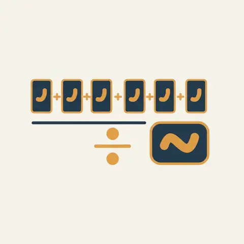 Diagram showing five scores being added and divided by five to produce the mean.