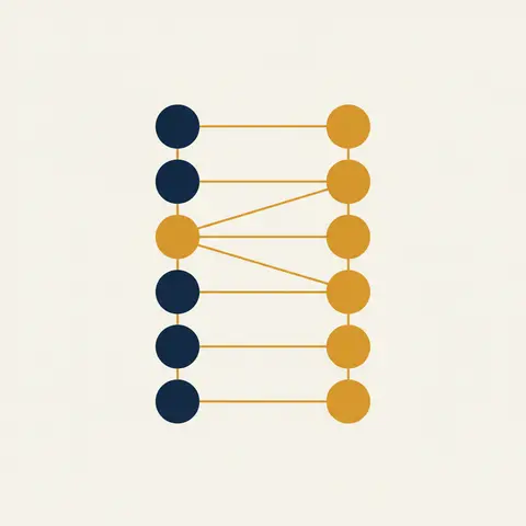 Two columns of rank circles connected by lines showing how ranks compare