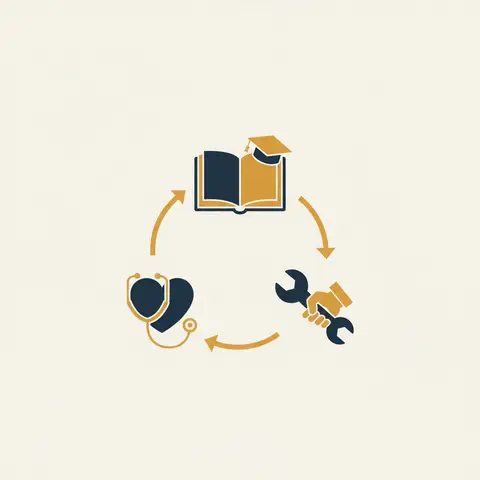Triangle diagram of the three sources of human capital: education, health, and on-the-job training, with arrows showing how each feeds the others.