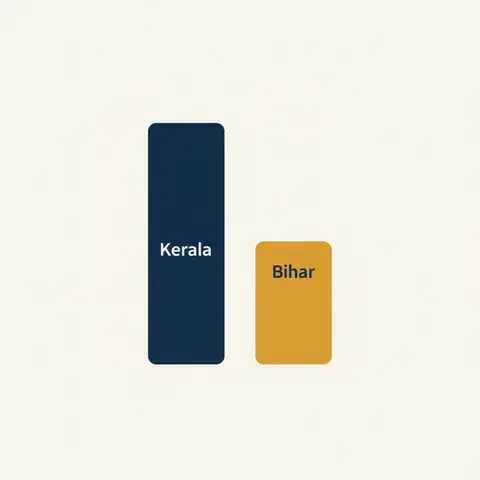 Bar chart comparing female literacy rates of Kerala and Bihar, illustrating the human capital gap between states.