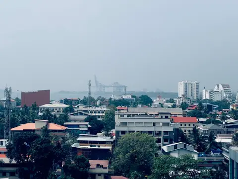 Aerial view of the Kochi port and industrial area, showing how well-connected infrastructure attracts economic activity