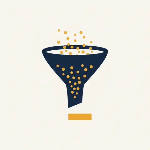 A diagram showing raw data being funnelled into a single summarised statistic