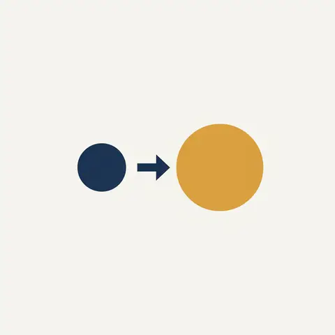 Diagram showing a small sample circle with an arrow pointing to a large population circle