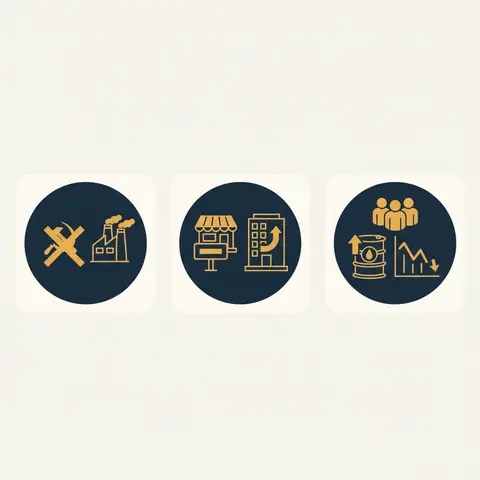 Three icon panels illustrating common misconceptions about Indian economic planning corrected with visual symbols.
