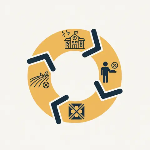 Diagram showing how lack of education, low income, poor healthcare, and no assets form a cycle