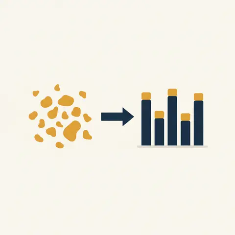 A jumbled list of numbers transforming into a neat bar chart through an arrow