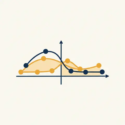 Two frequency polygons overlaid on the same graph for comparing two data distributions