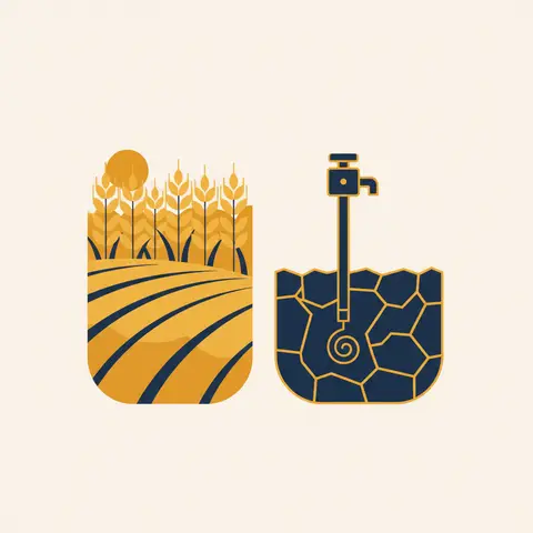 A split diagram contrasting the Green Revolution's high crop yields with its long-term costs of soil degradation and falling groundwater levels.