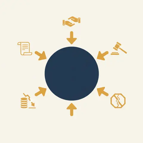 Diagram showing five causes of dissolution pointing toward a firm