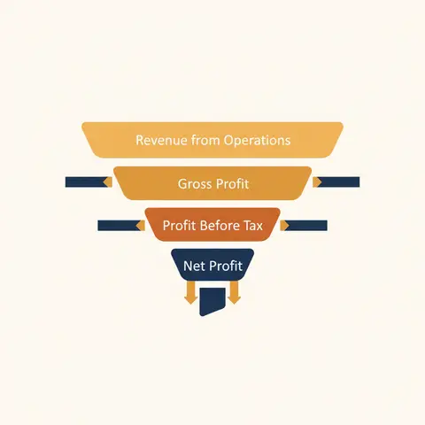 Waterfall diagram showing how revenue flows down through deductions to arrive at net profit