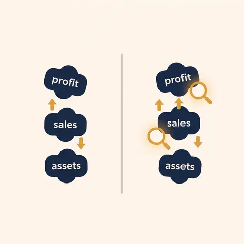 Diagram showing how two financial numbers combine into one meaningful ratio