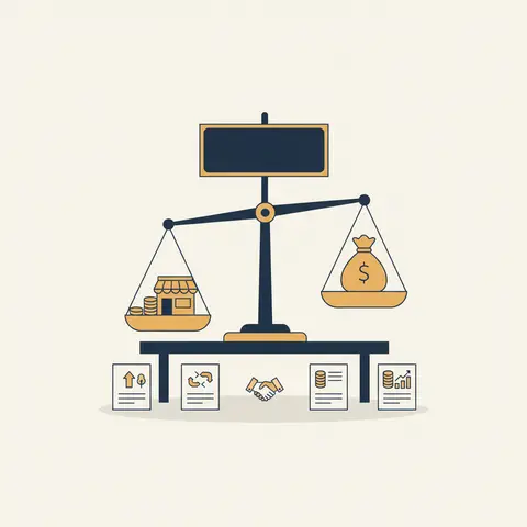 A balance scale showing old partners' assets and goodwill on one side and the new partner's cash contribution on the other, symbolising fair admission into a partnership.