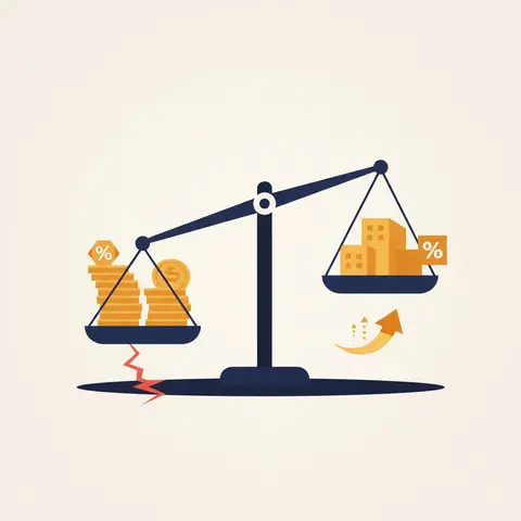A weighing balance scale with debt on one side and equity on the other, illustrating the trade-off in choosing a company's capital structure