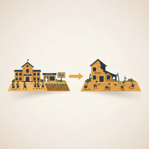 Comparison of two Indian villages — one with active schools, a health clinic, and a skill centre versus one without these facilities — illustrating the impact of human capital investment.