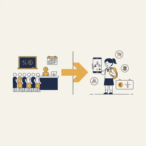Before-and-after comparison showing a crowded 1990 government telephone office versus a student using a smartphone in 2020, connected by an arrow labelled LPG Reforms 1991.