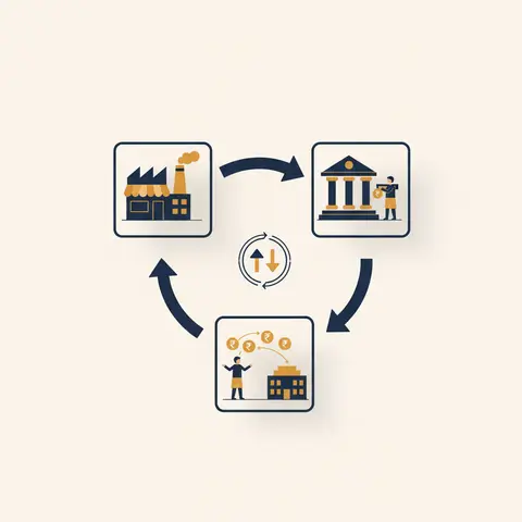 A triangle diagram showing the three core financial management decisions — investment, financing, and dividend — connected by arrows to show how each decision affects the others.