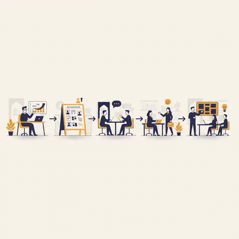 A five-stage horizontal flow diagram illustrating the staffing process: HR planning, recruitment, selection, placement and orientation, and training and development