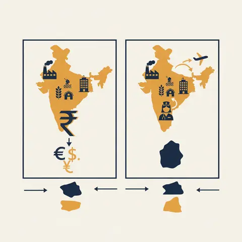 Side-by-side diagram comparing GDP (production inside India's borders) and GNP (GDP plus net factor income from abroad), with depreciation subtracted to show NDP and NNP.